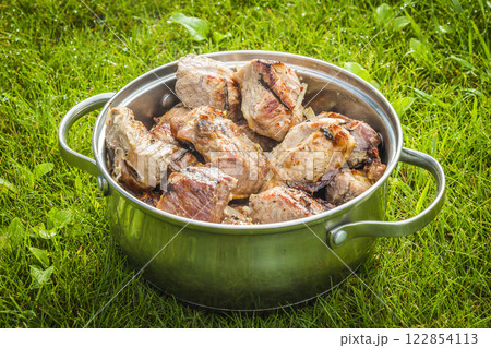 Roasted meat on the coals. Roasted meat on the coals. 122854113