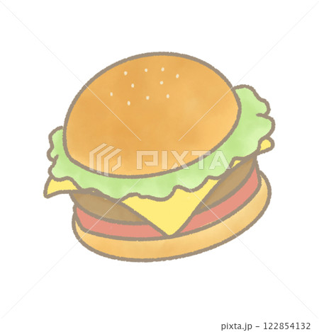 ハンバーガーのイラスト、ハンバーガー、カロリーがあるハンバーガー 122854132