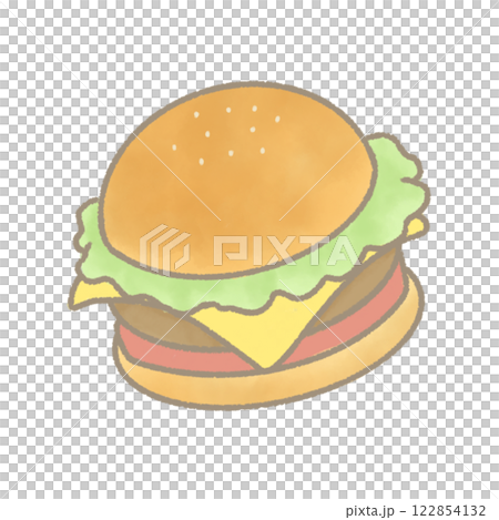 ハンバーガーのイラスト、ハンバーガー、カロリーがあるハンバーガー 122854132