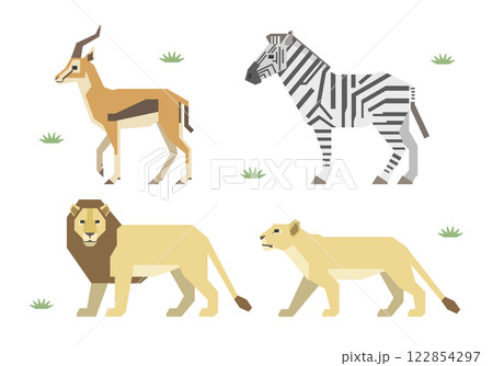 アフリカの動物イラストセット（ライオン、シマウマ、ガゼル） 122854297