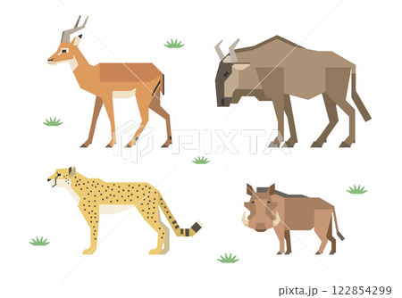 アフリカの動物イラストセット(インパラ、ヌー、チーター、イボイノシシ) アフリカの動物イラストセット(インパラ、ヌー、チーター、イボイノシシ) 122854299