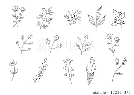 植物のシンプルな線画イラストセット 植物のシンプルな線画イラストセット 122854373