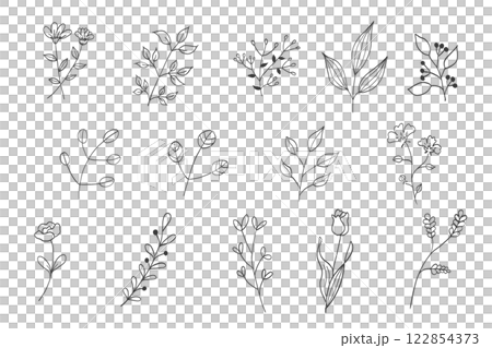 植物のシンプルな線画イラストセット 植物のシンプルな線画イラストセット 122854373