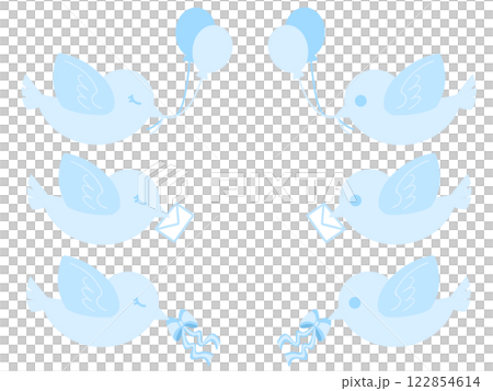 Bird carrying balloon, letter and ribbon Bird carrying balloon, letter and ribbon 122854614