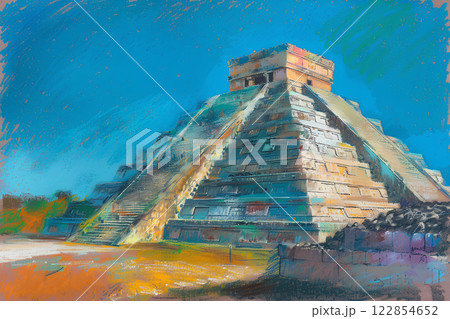 世界遺産 チチェン イッツァ遺跡 エルカスティージョ(パステル画) 世界遺産 チチェン イッツァ遺跡 エルカスティージョ(パステル画) 122854652