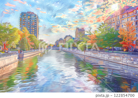世界遺産  リドー運河 カナダ（パステル画） 122854700