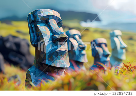 世界遺産 イースター島のモアイ像のイメージのイラスト素材 [122854732