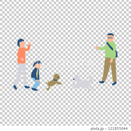 Illustration of a person letting dogs play together Illustration of a person letting dogs play together 122855044