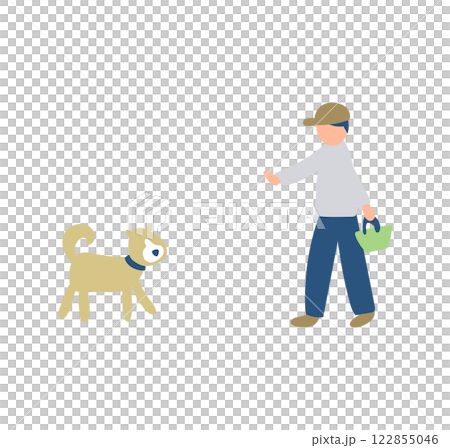 一個男孩和一隻狗在等待的插圖 一個男孩和一隻狗在等待的插圖 122855046