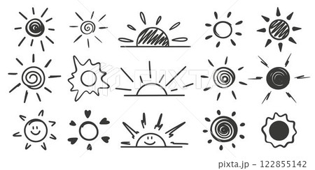 Ink set sun doodle sketch style 122855142