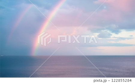 レインボー　空　風景　雲　虹色　ファンタジー　背景素材 122855284