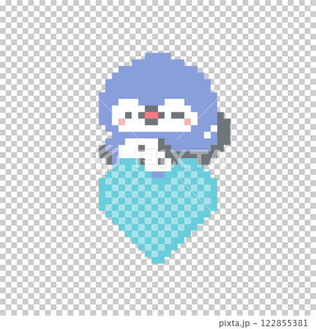 青いハートと青色フクロウのドット絵 122855381