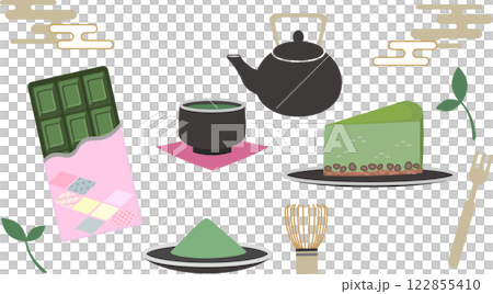 抹茶與抹茶糖果插畫素材集 122855410