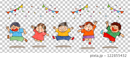 Jumping children (garland, confetti) 122855432