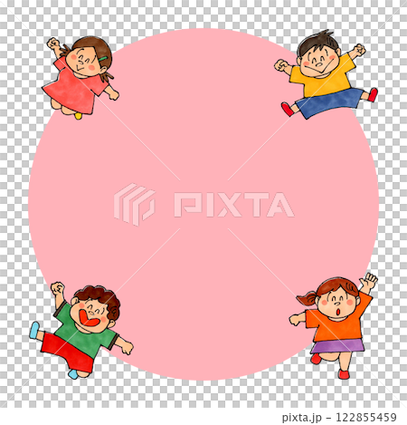 Jumping children copy space (pink) 122855459