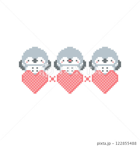 ハートと仲良し灰色フクロウのドット絵 ハートと仲良し灰色フクロウのドット絵 122855488