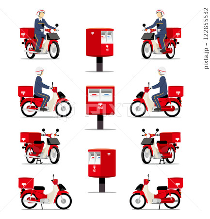 郵便配達のオートバイいろいろと郵便ポストのセット 郵便配達のオートバイいろいろと郵便ポストのセット 122855532