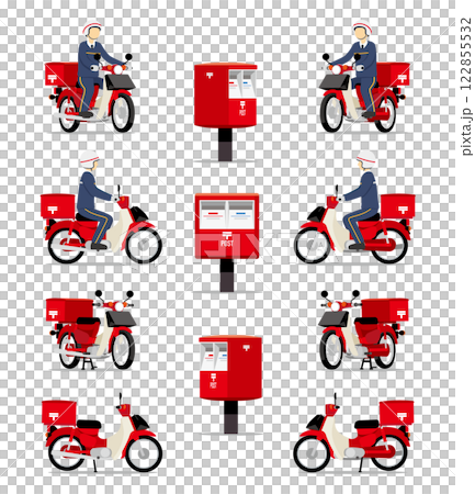 郵便配達のオートバイいろいろと郵便ポストのセット 郵便配達のオートバイいろいろと郵便ポストのセット 122855532