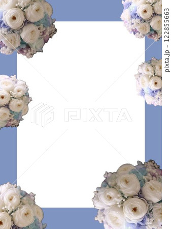 A4　フレーム　ブーケ　白　水色　バラ　プリザーブドフラワー 122855663