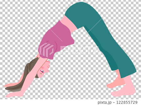 ヨガのダウンドッグのポーズをとる女性 ヨガのダウンドッグのポーズをとる女性 122855729