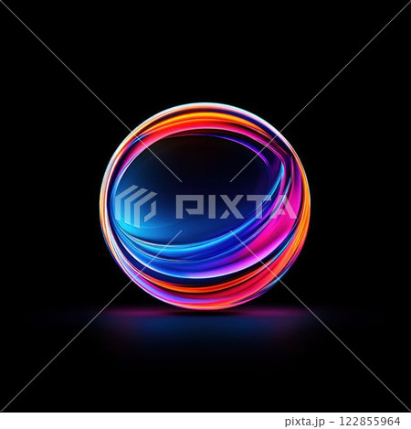 Abstract Neon Glowing Sphere on Black Background 122855964