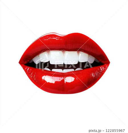Red Glossy Lips with Vampire Teeth for Halloween Theme 122855967