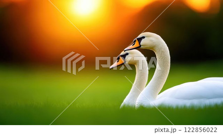Pair of Swans at Sunset Pair of Swans at Sunset 122856022