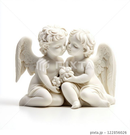 Kissing Angel Statues with Wings 122856026