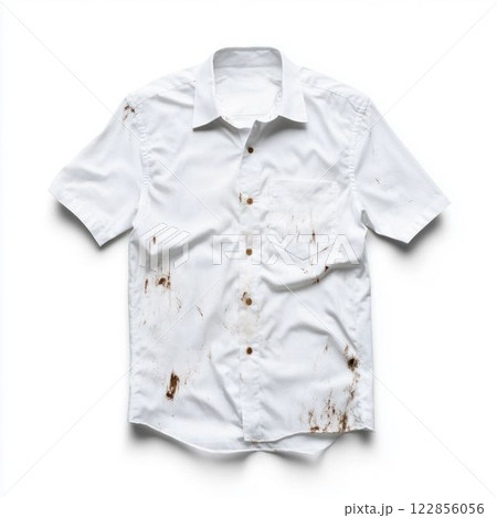 Dirty White Shirt with Stains Isolated on White 122856056