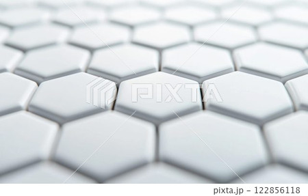 Precise White Ceramic Tile Alignment on Adhesive under Bright Ambient Light 122856118