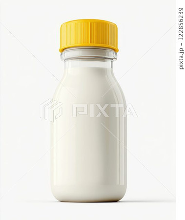 Milk Bottle with Yellow Cap Isolated on White Milk Bottle with Yellow Cap Isolated on White 122856239
