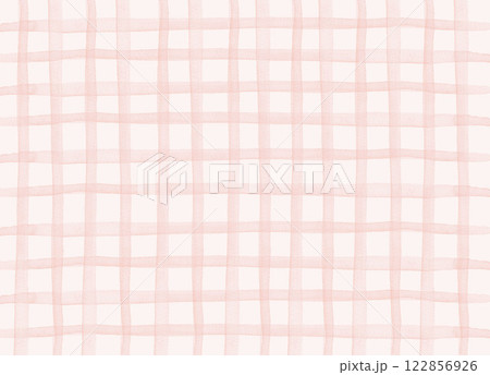水彩で手描きしたピンク色のチェック柄＿薄ピンクの背景に大きいチェック模様 122856926