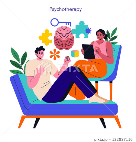 Logotherapy concept. A therapeutic approach focusing on finding meaning in life. Engaging conversations enhance self-awareness and emotional healing. It emphasizes understanding thoughts and feelings Logotherapy concept. A therapeutic approach focusing on finding meaning in life. Engaging conversations enhance self-awareness and emotional healing. It emphasizes understanding thoughts and feelings 122857116