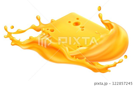 Cheese block with melted liquid splash Cheese block with melted liquid splash 122857245