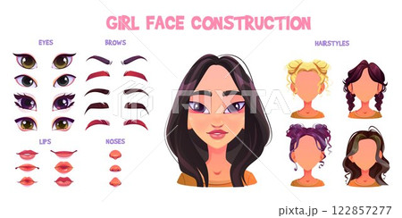 Woman face construction kit with facial elements 122857277