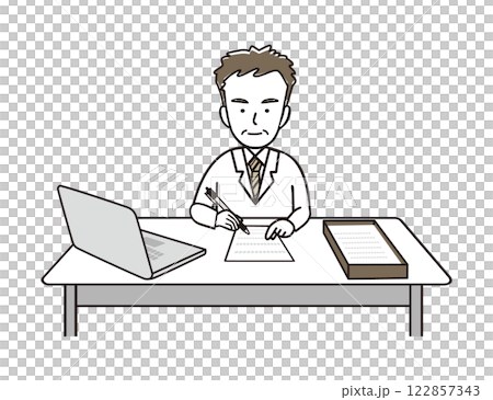 パソコンに向かって仕事をするミドル〜シニア世代の男性 122857343