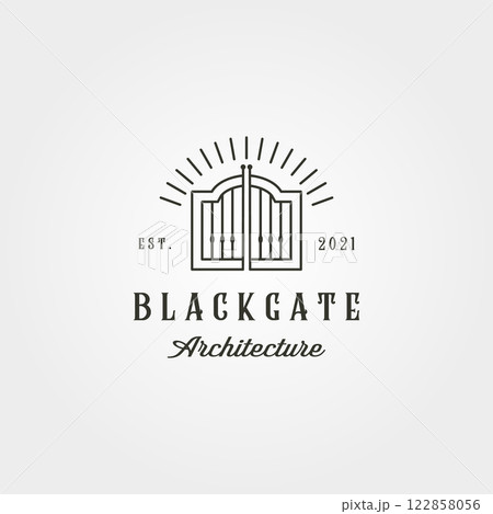 vintage curved gate logo vector illustration design, line art style 122858056