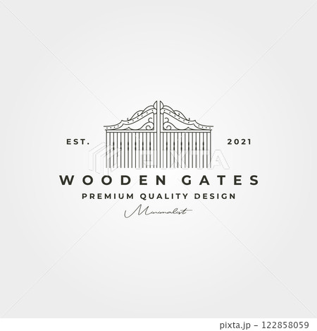 line art gate vintage logo vector symbol minimalist illustration design 122858059