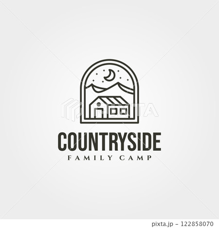 line art cottage house vector symbol illustration with mountain view logo design line art cottage house vector symbol illustration with mountain view logo design 122858070