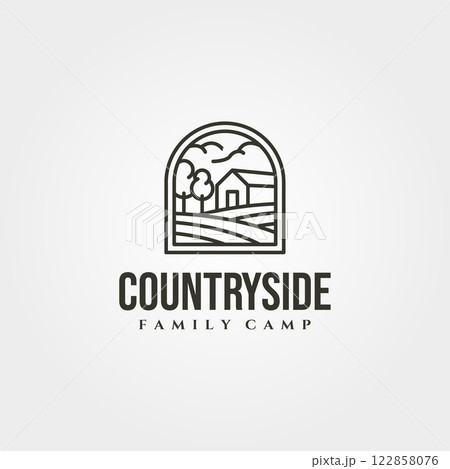 countryside cabin logo vector symbol illustration design, line art cottage logo design countryside cabin logo vector symbol illustration design, line art cottage logo design 122858076