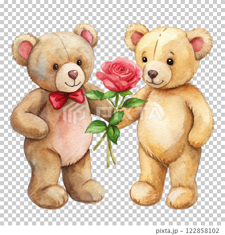 Cute bear with roses clipart watercolor  122858102