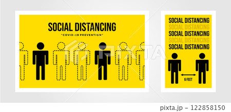 social distancing poster covid prevention illustration design, coronavirus epidemic background template 122858150