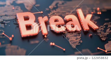 Break illuminated in vibrant orange lights on digital map background 122858632