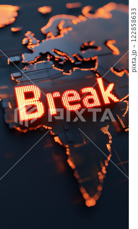 Break illuminated in vibrant orange lights on world map background 122858633