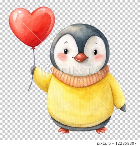 Cute penguin Heart Balloons Watercolor Cute penguin Heart Balloons Watercolor 122858807