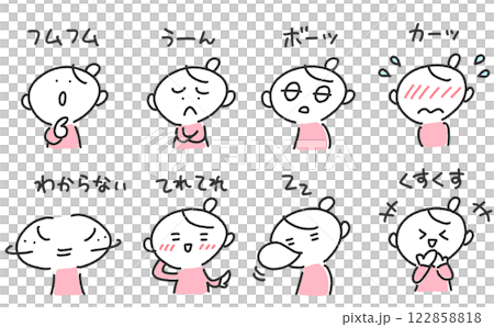 一組表情各異的女人：嗯嗯、尷尬、茫然、咯咯笑 122858818