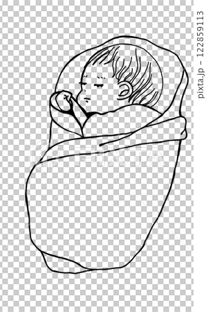嬰兒裹著襁褓睡覺的線條畫 122859113