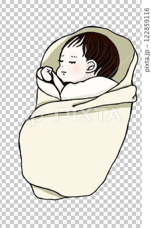 Baby sleeping wrapped in a swaddling cloth (yellow) 122859116