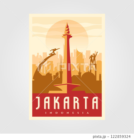jakarta skyline landmark poster vintage minimal symbol background illustration design jakarta skyline landmark poster vintage minimal symbol background illustration design 122859324