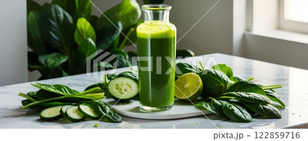 Vibrant Green Smoothie with Fresh Spinach and Cucumber 122859716